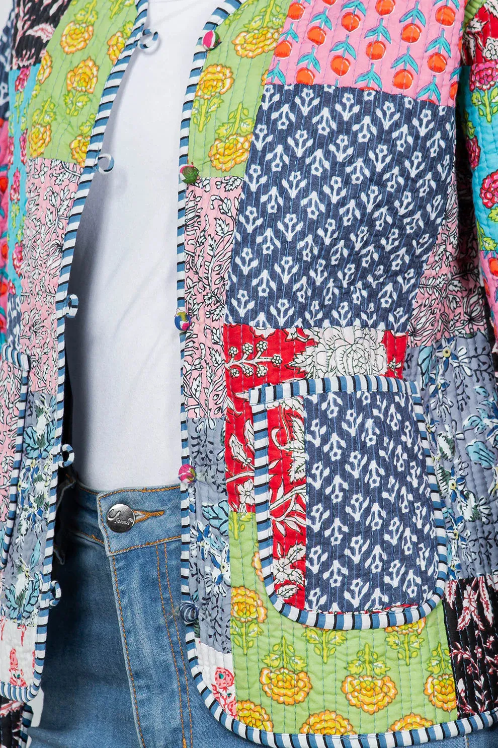 Quilted Patch Cotton Jacket - Pink