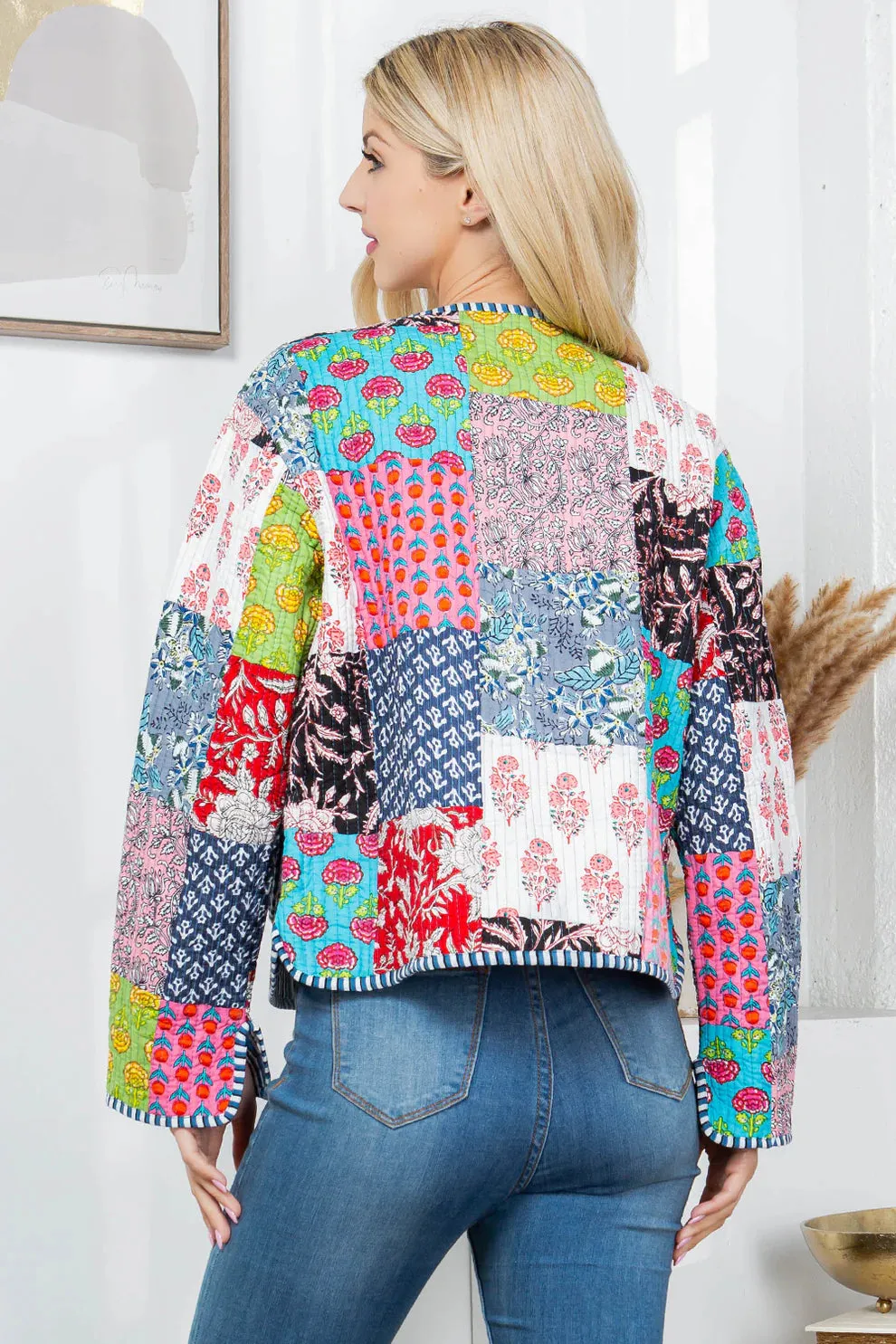 Quilted Patch Cotton Jacket - Pink