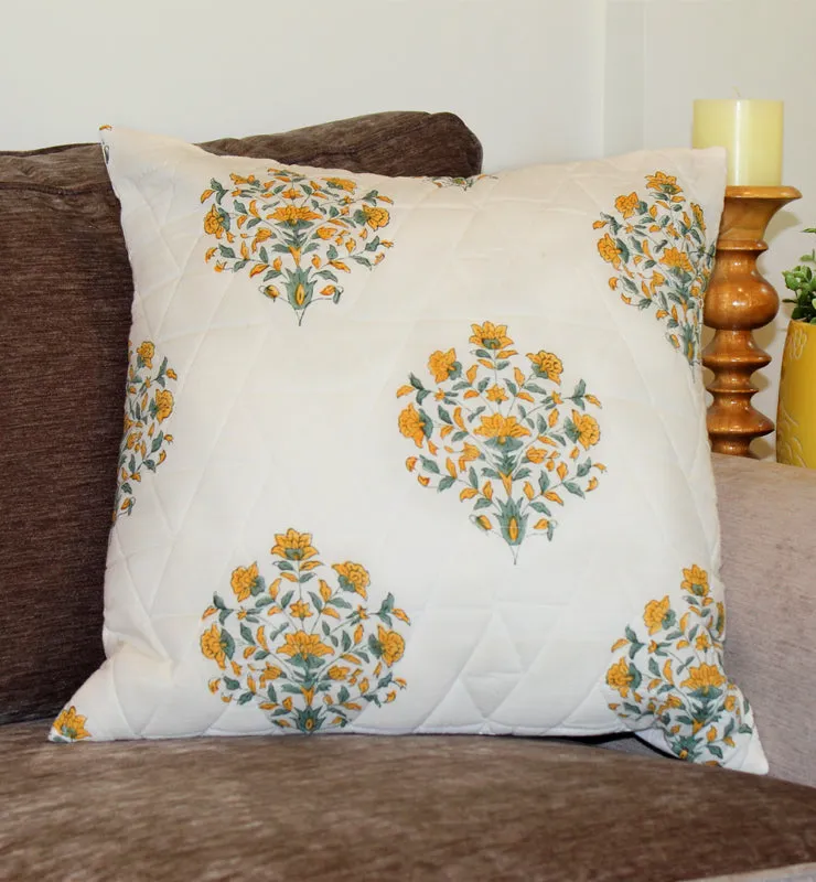 Quilted Yellow and Green Floral Throw Pillow Cover