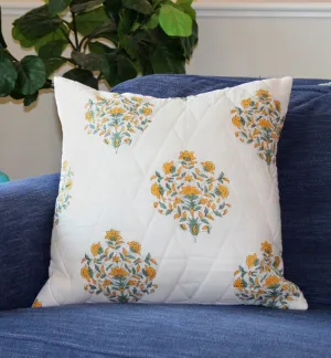 Quilted Yellow and Green Floral Throw Pillow Cover