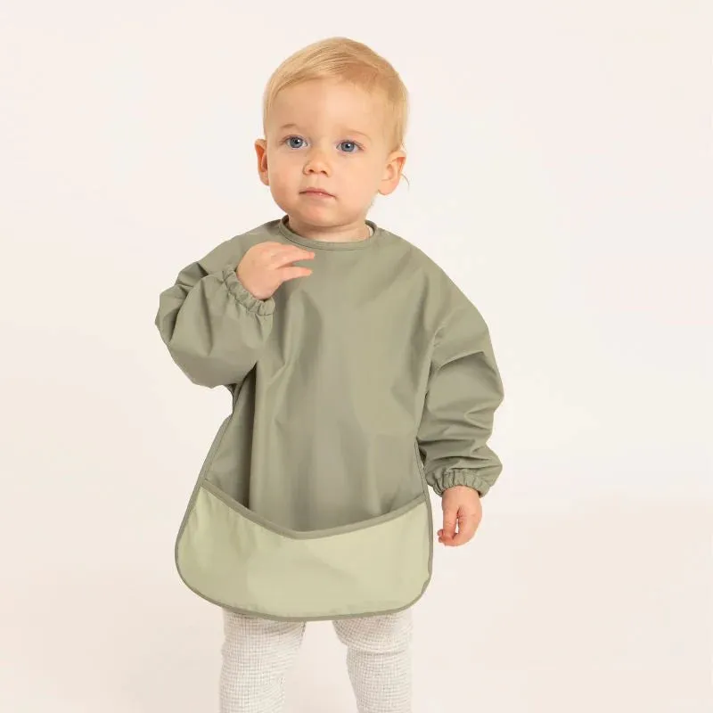 Recycled Long Sleeve Smock Bib Sage - 6M 