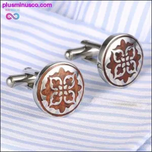 Red Wood round Stainless Steel Cuff links