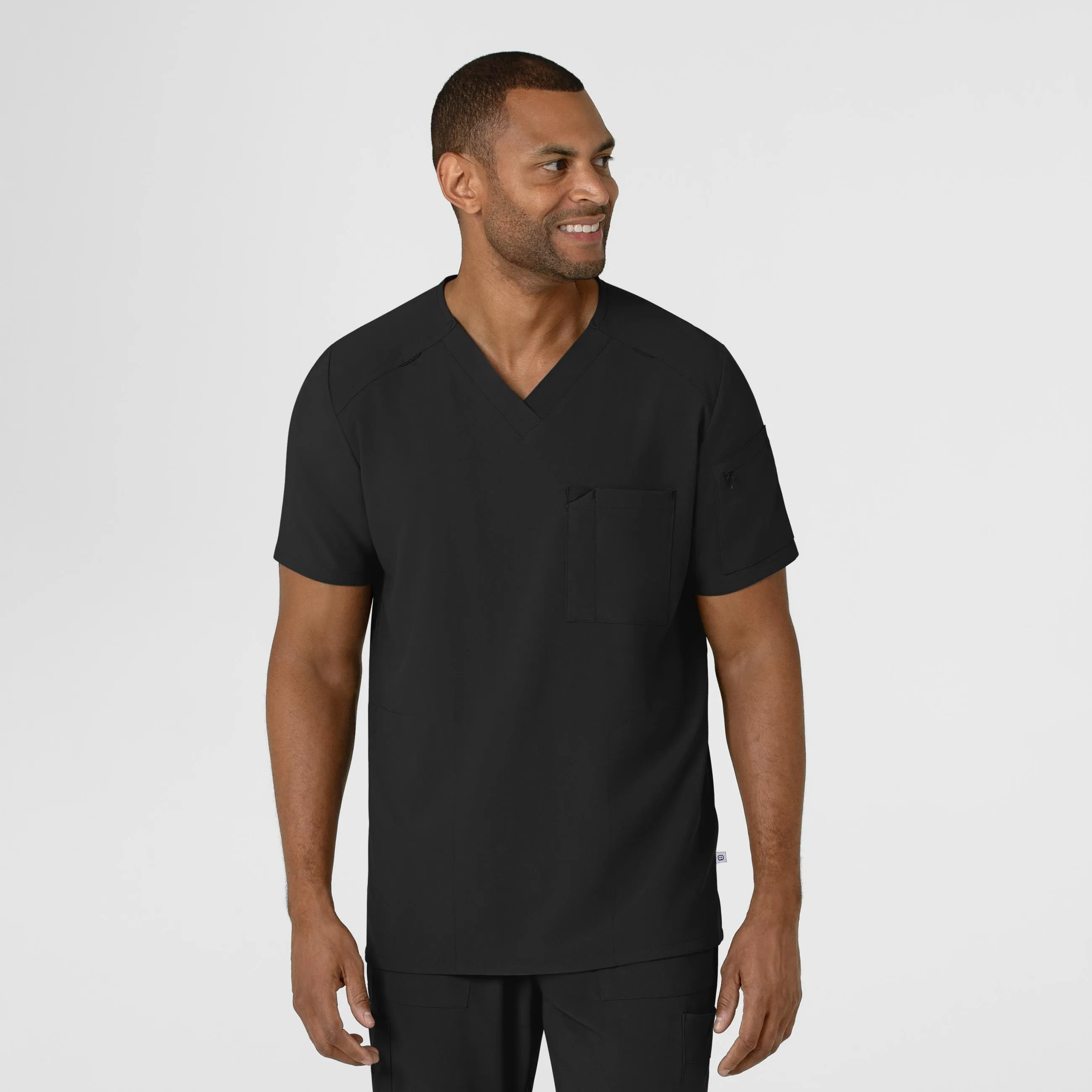 RENEW 6834 Men's V-Neck 5 Pocket Scrub Top Black