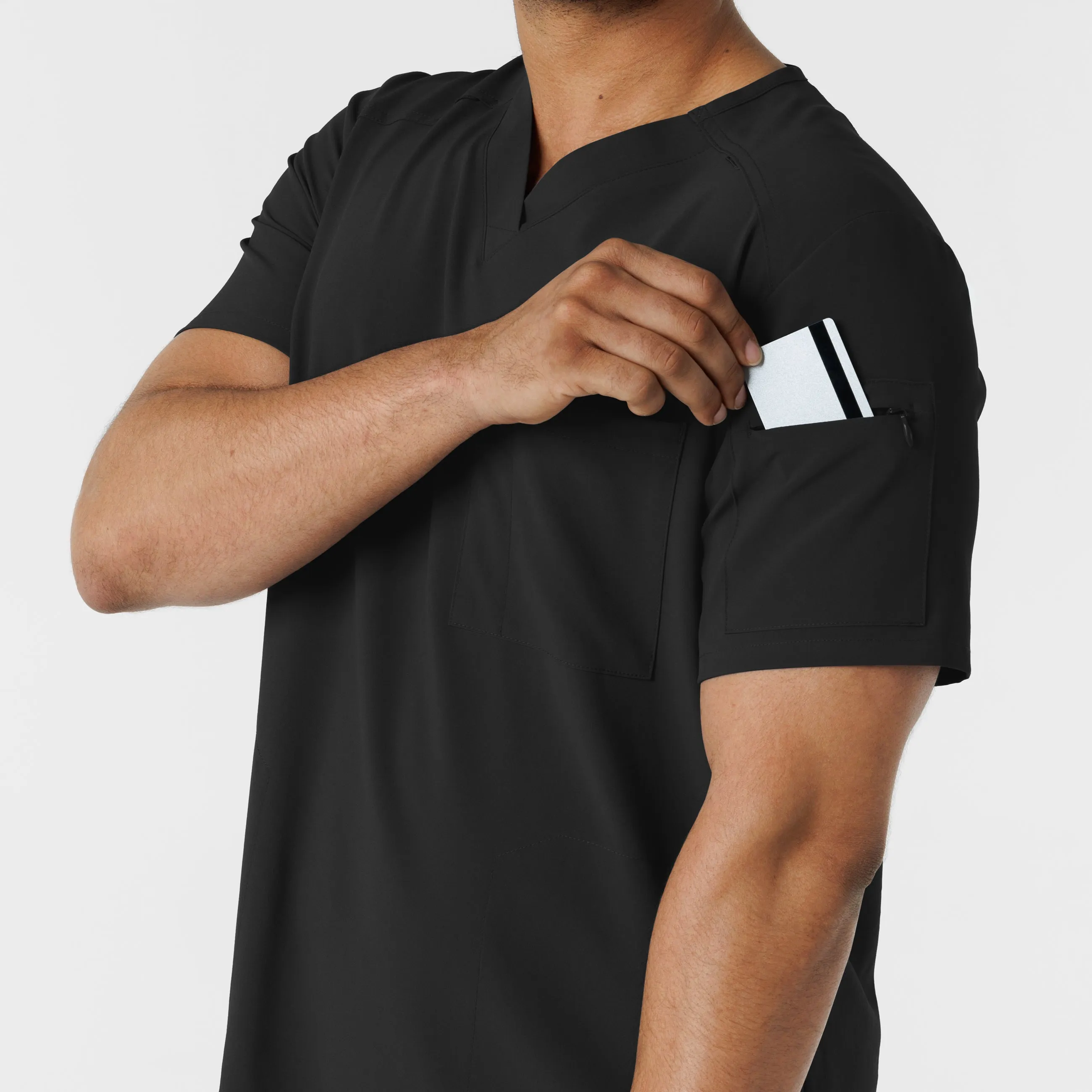 RENEW 6834 Men's V-Neck 5 Pocket Scrub Top Black