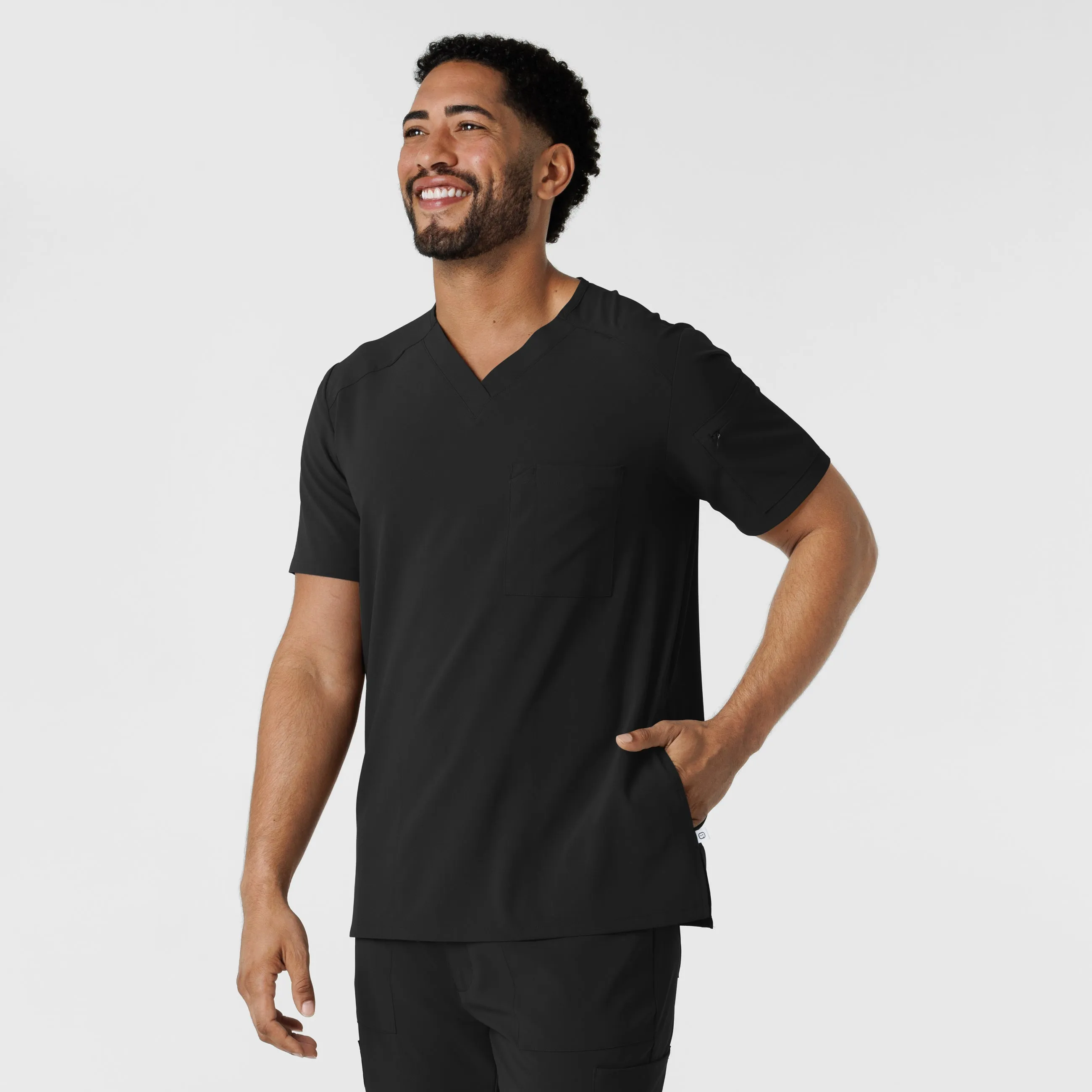 RENEW 6834 Men's V-Neck 5 Pocket Scrub Top Black