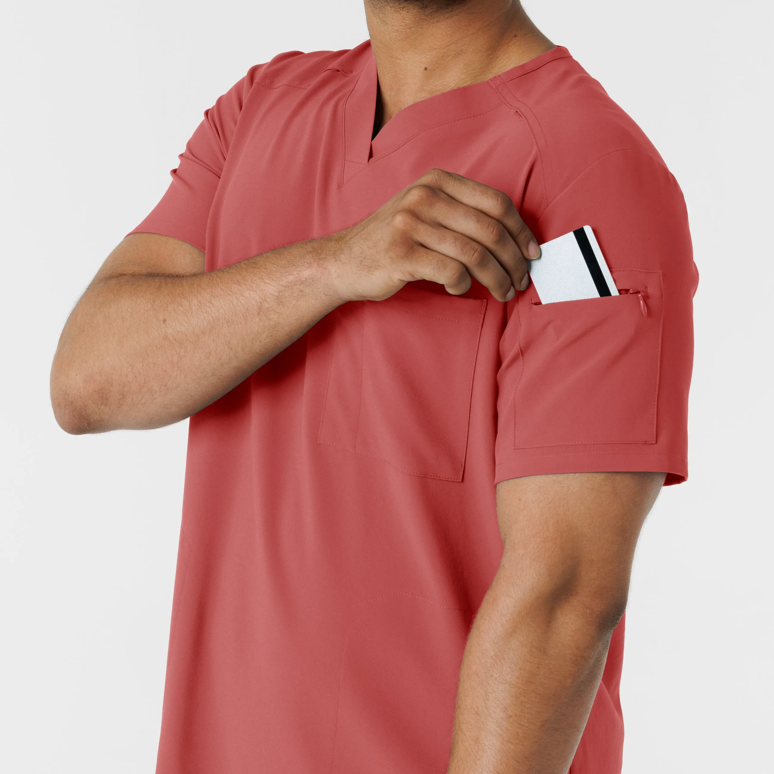 RENEW 6834 Men's V-Neck 5 Pocket Scrub Top Mineral Red