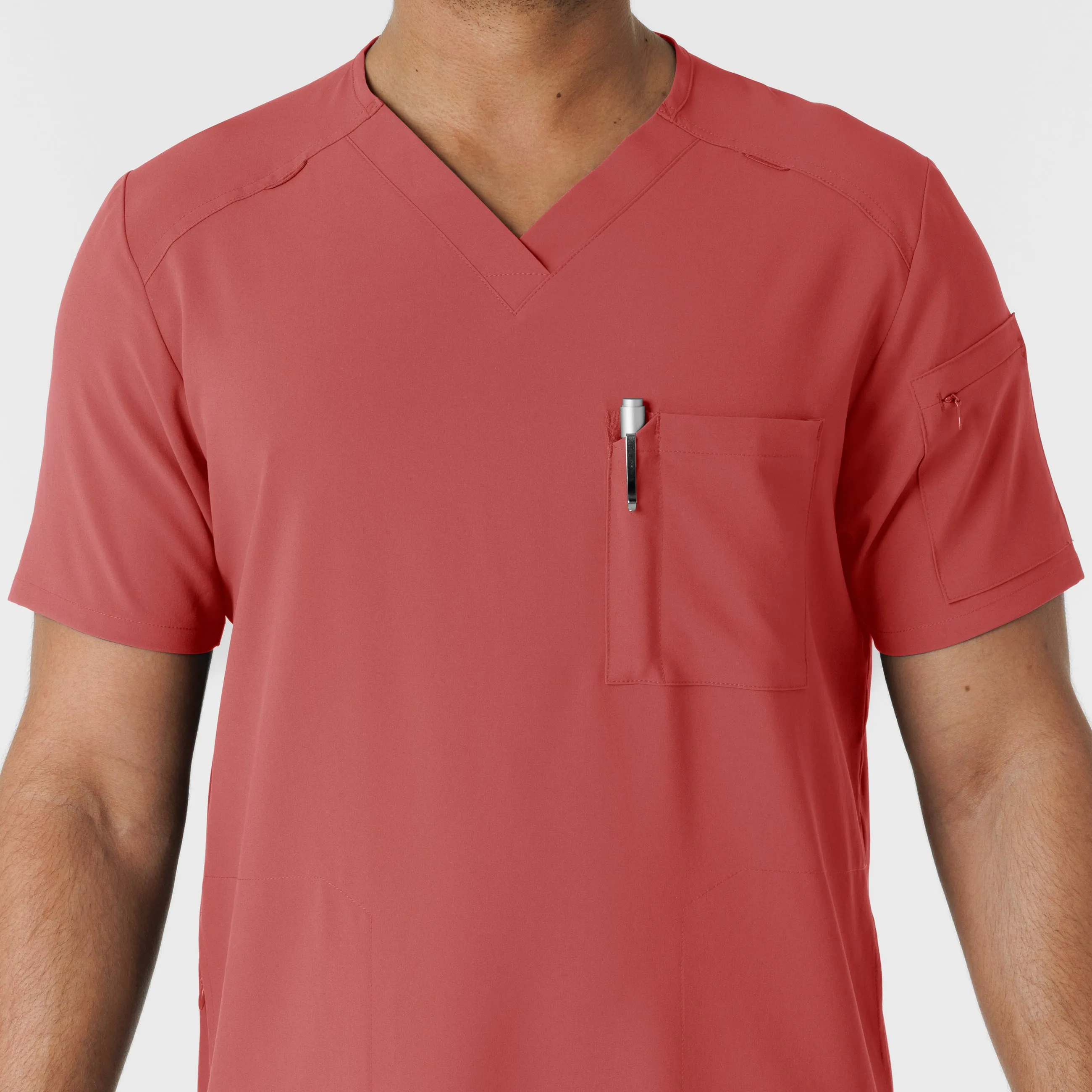 RENEW 6834 Men's V-Neck 5 Pocket Scrub Top Mineral Red