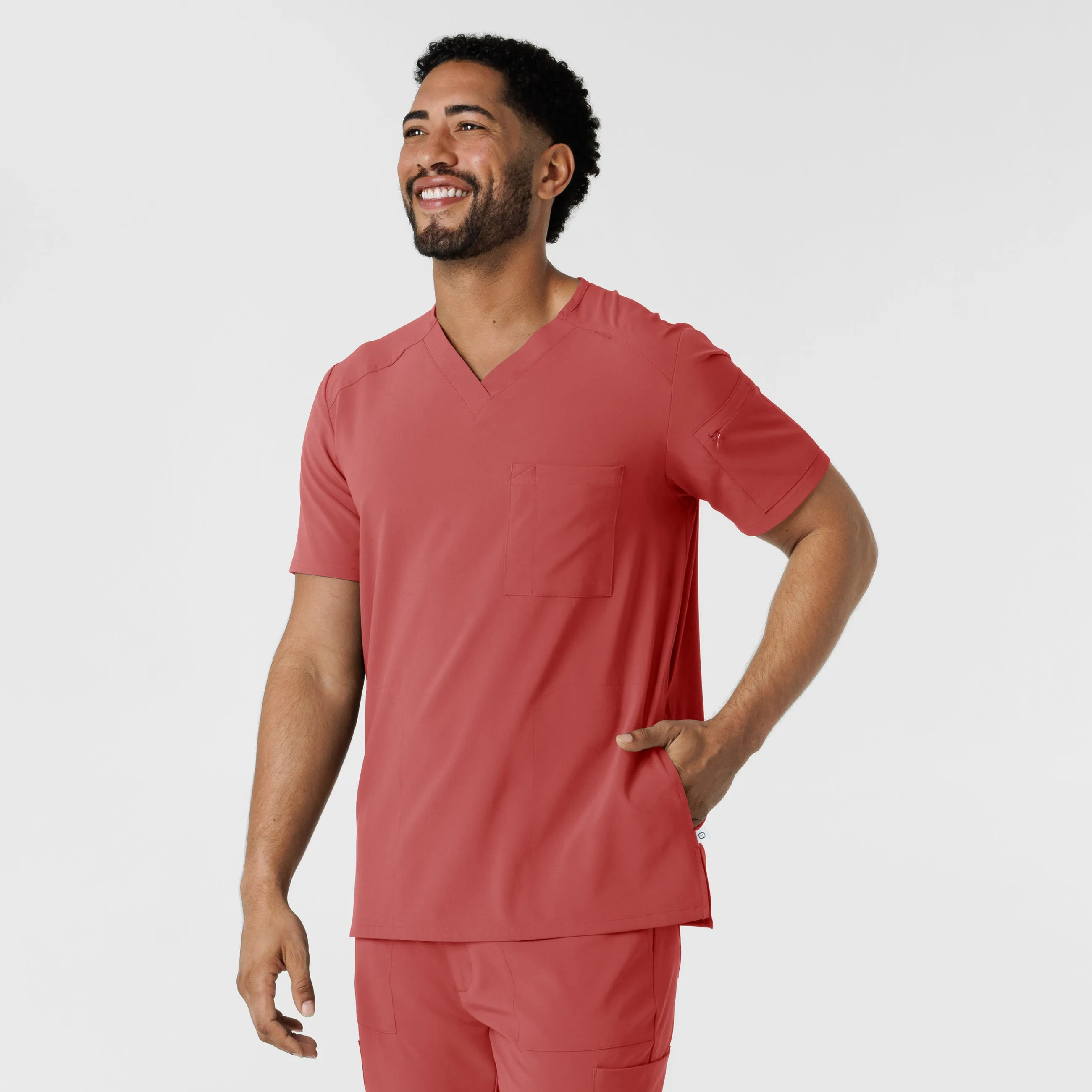 RENEW 6834 Men's V-Neck 5 Pocket Scrub Top Mineral Red