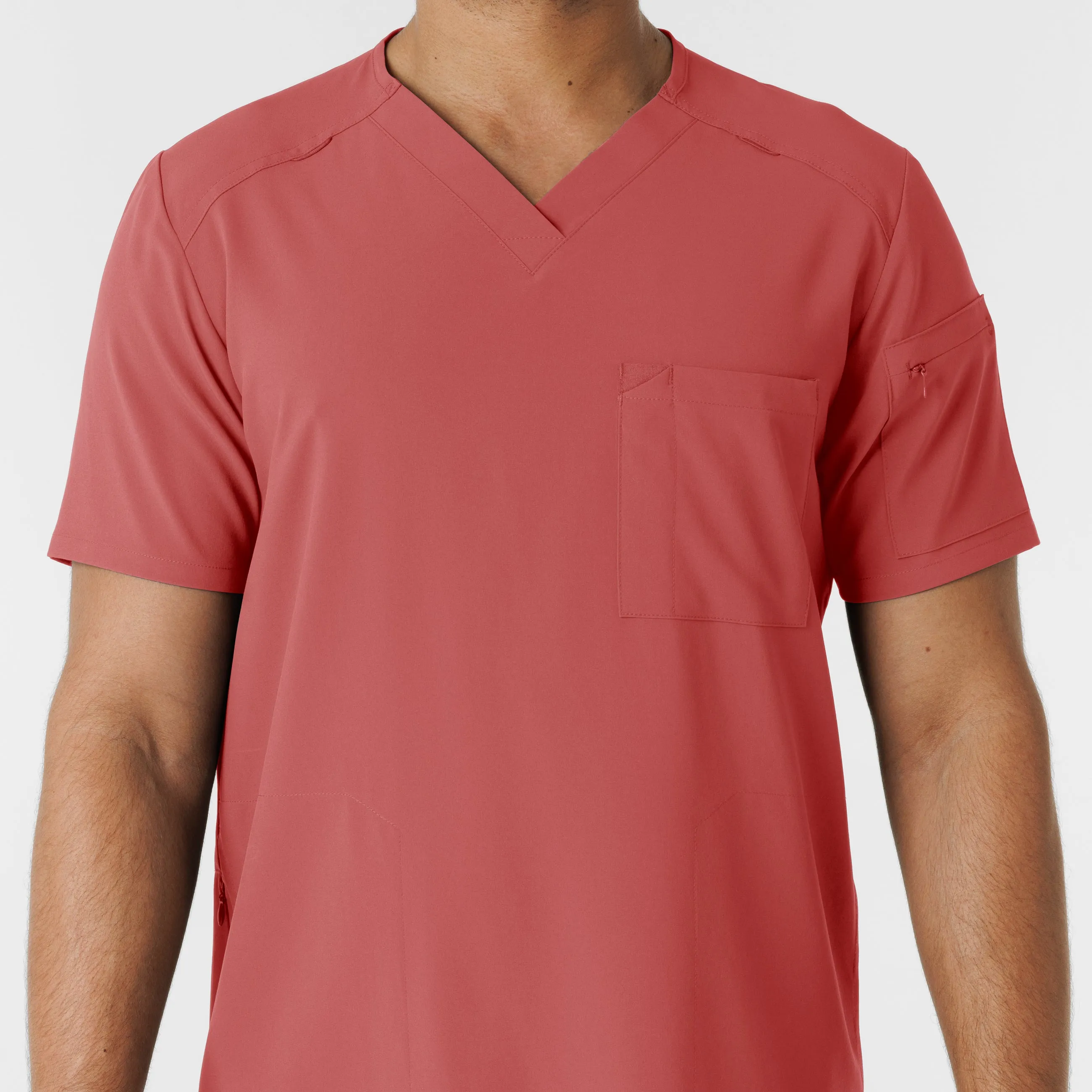 RENEW 6834 Men's V-Neck 5 Pocket Scrub Top Mineral Red