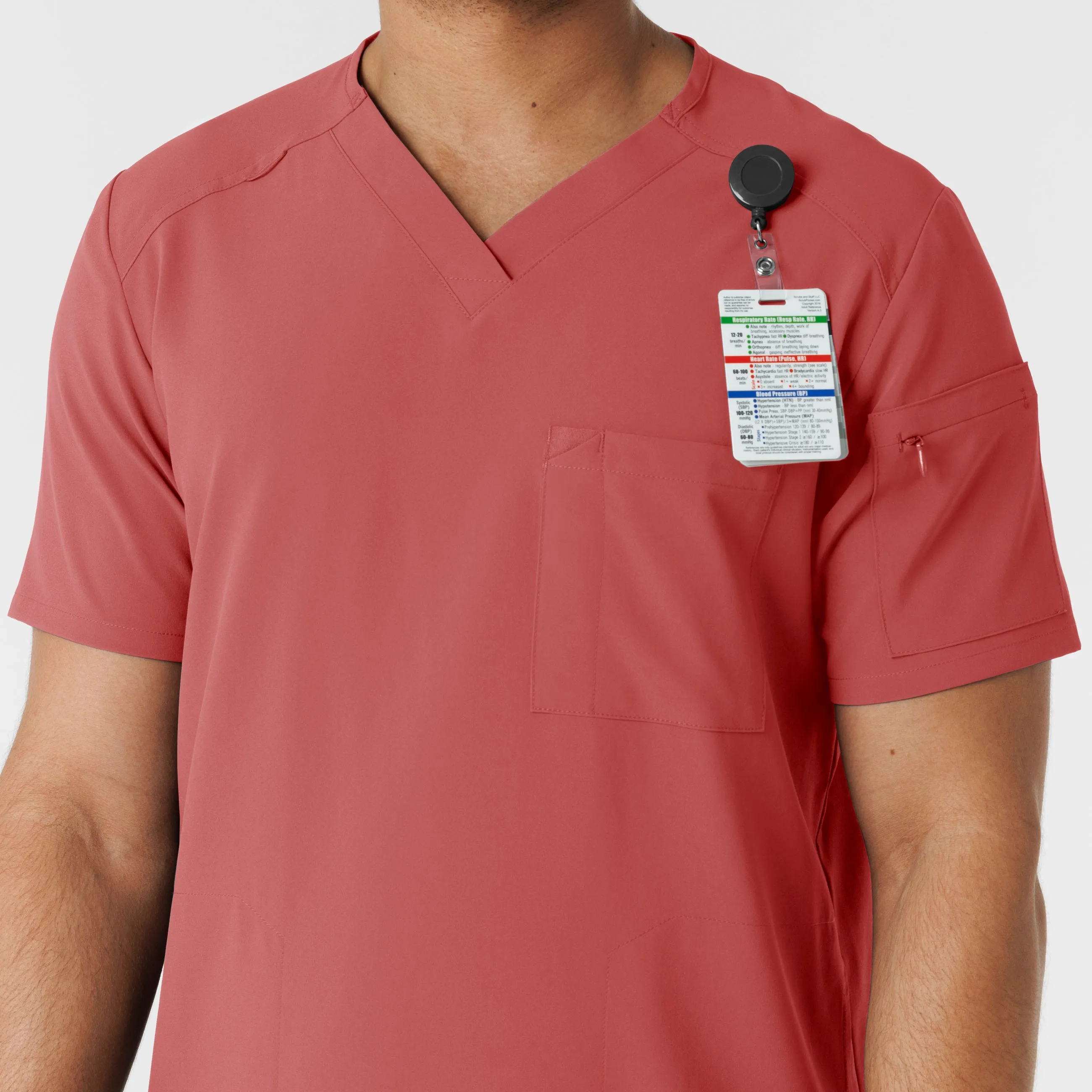 RENEW 6834 Men's V-Neck 5 Pocket Scrub Top Mineral Red