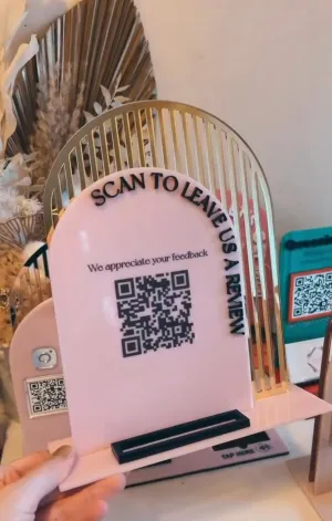 Reviews Double Arch QR Freestanding Sign   Business Card Holder