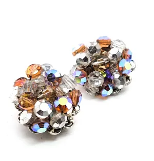 Robert signed vintage Austrian crystal fall AB Aurora Borealis clip on earrings Haskell