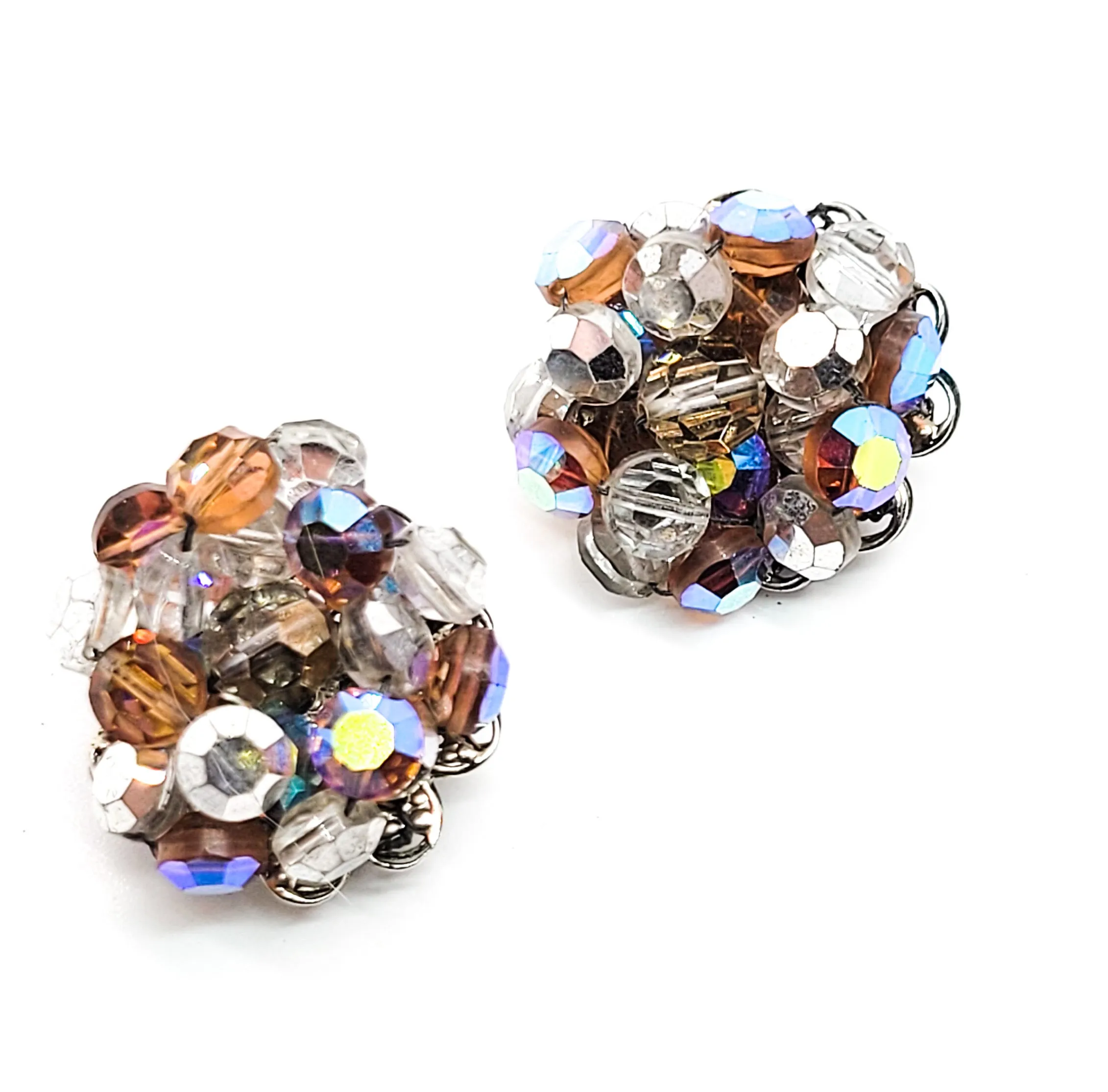 Robert signed vintage Austrian crystal fall AB Aurora Borealis clip on earrings Haskell