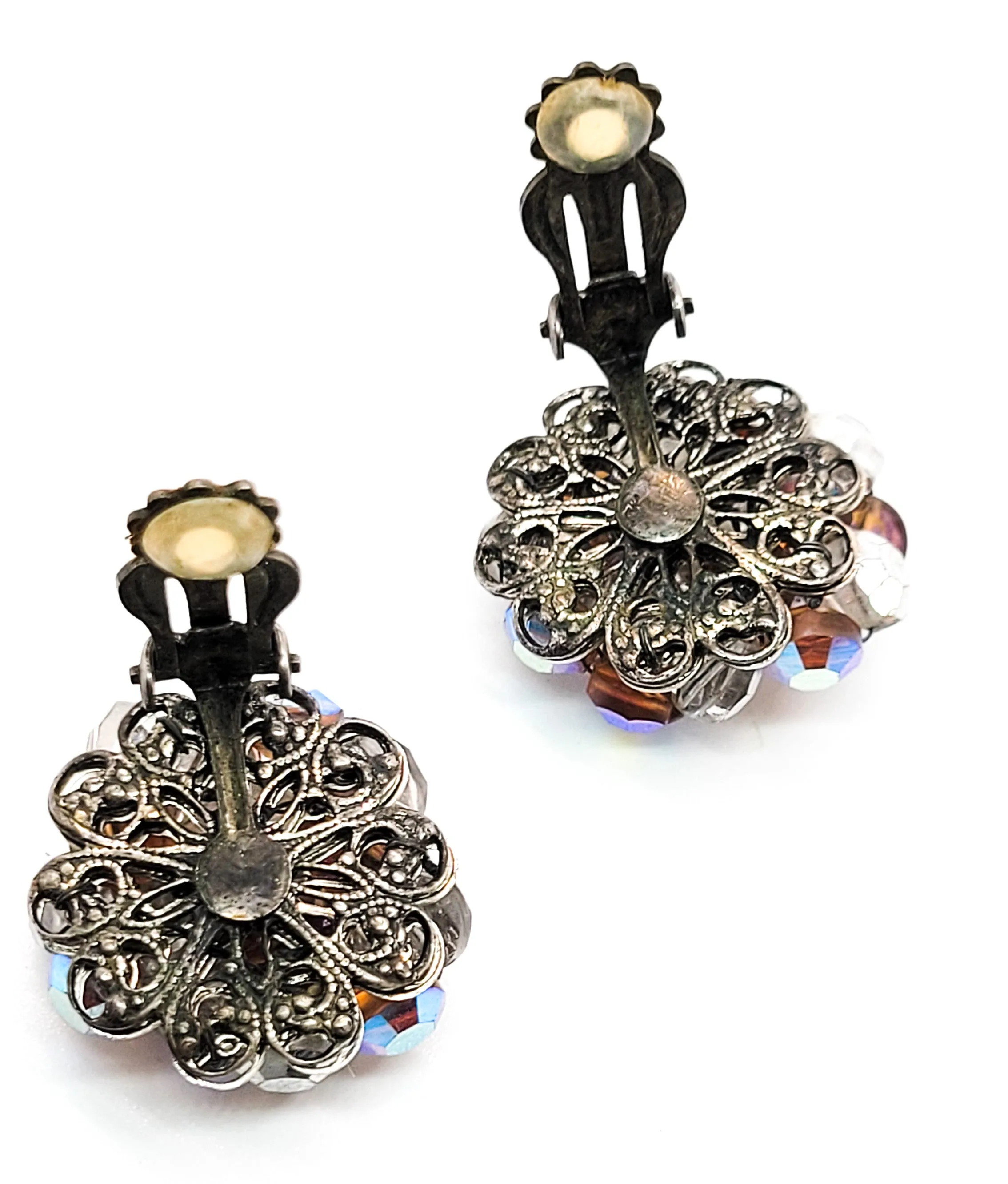 Robert signed vintage Austrian crystal fall AB Aurora Borealis clip on earrings Haskell