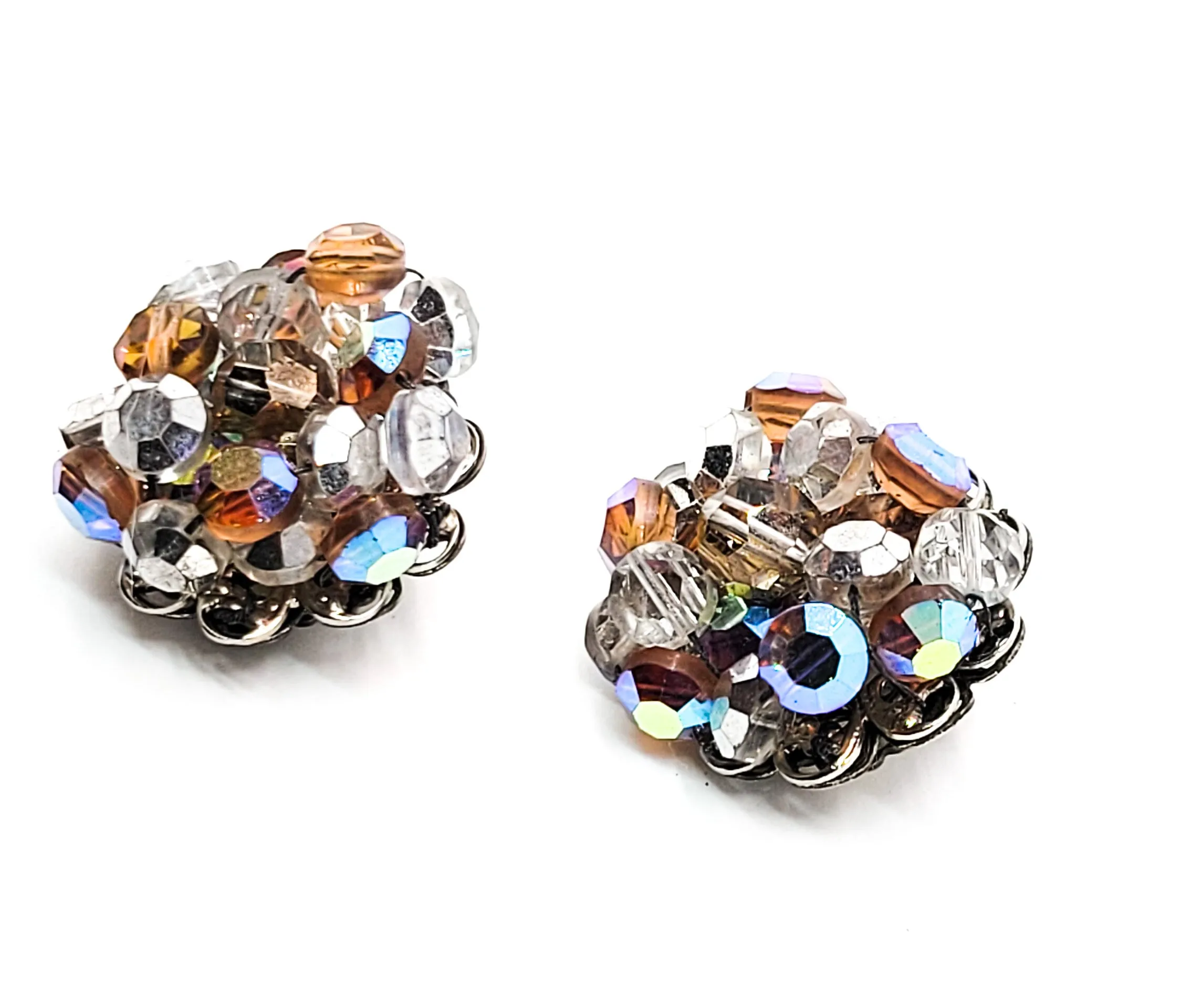 Robert signed vintage Austrian crystal fall AB Aurora Borealis clip on earrings Haskell
