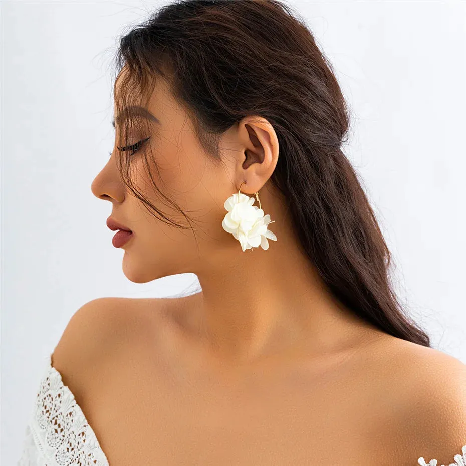 Rose Flower Pendant Hoop Earrings
