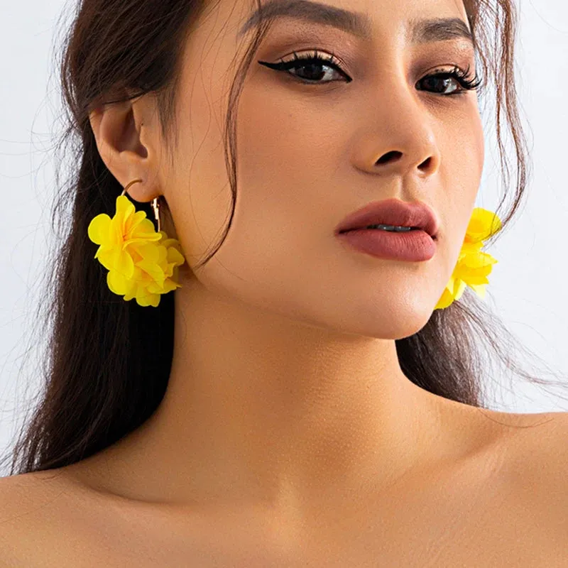 Rose Flower Pendant Hoop Earrings