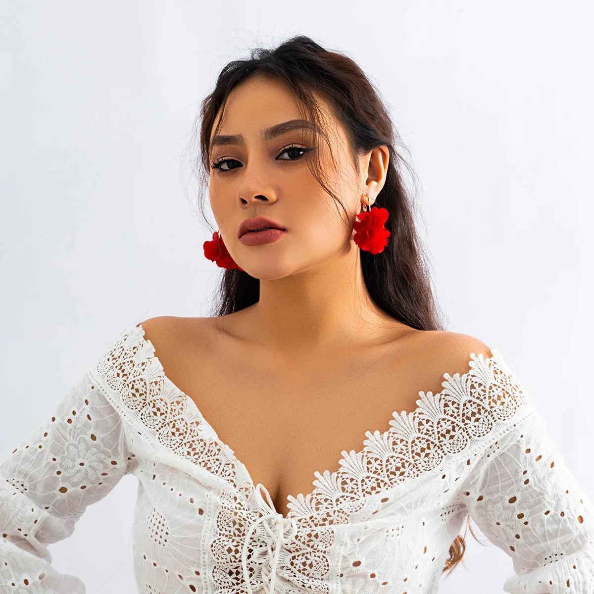 Rose Flower Pendant Hoop Earrings