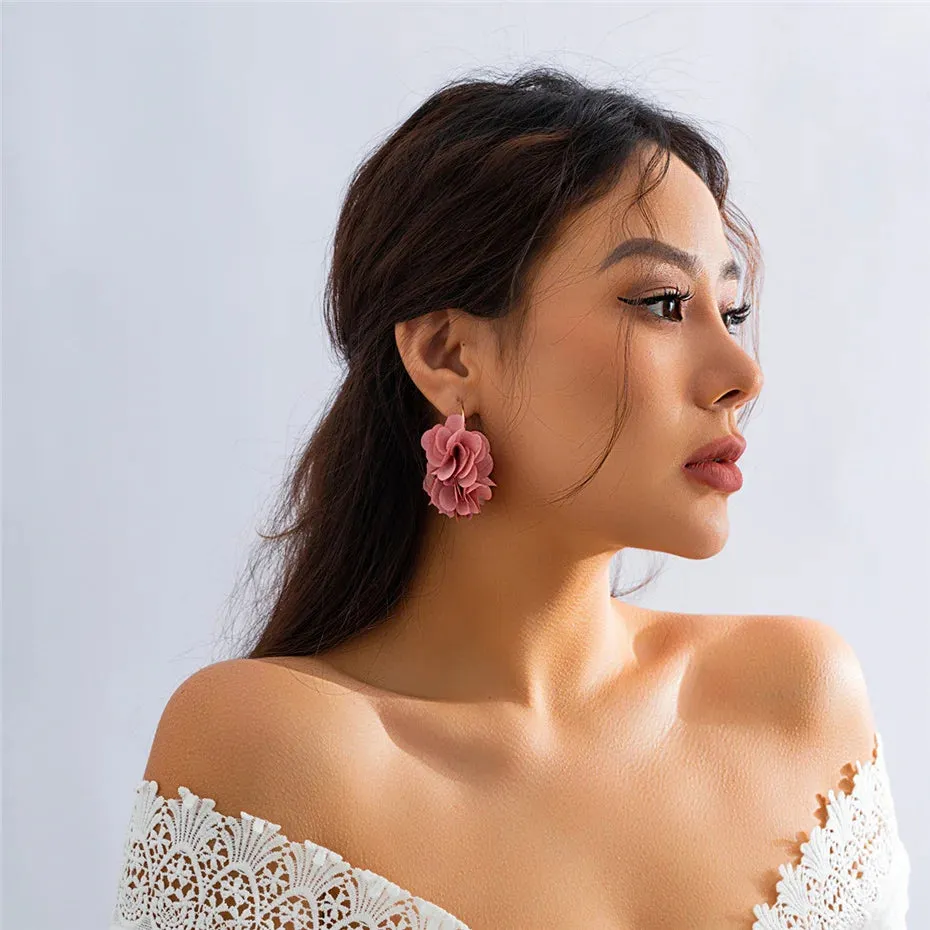Rose Flower Pendant Hoop Earrings