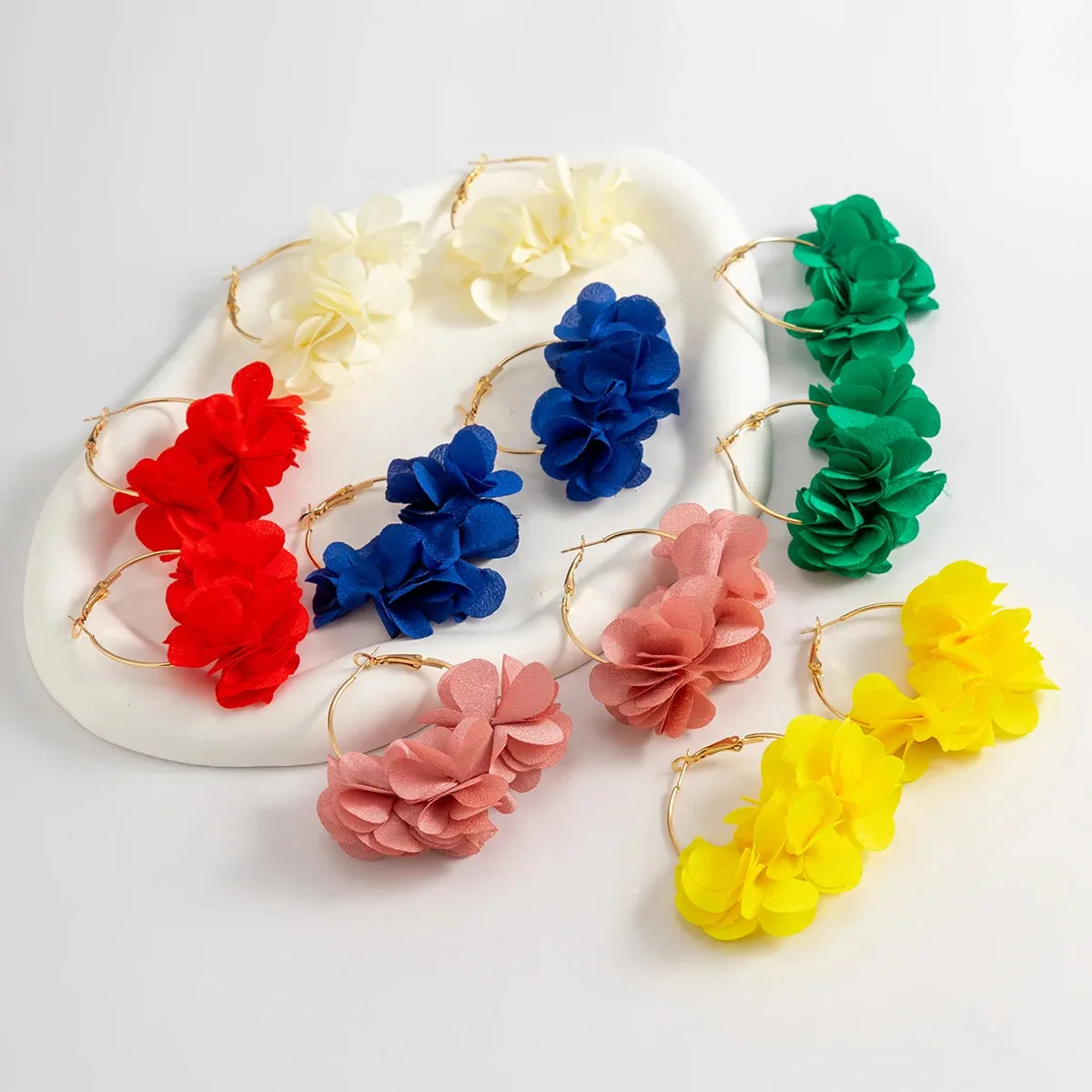 Rose Flower Pendant Hoop Earrings