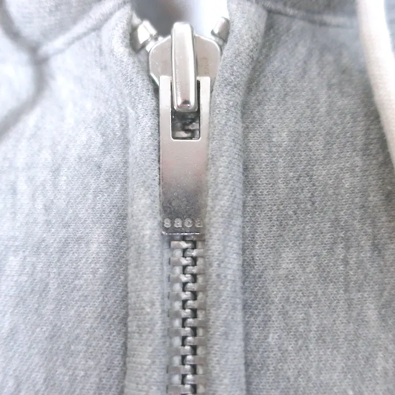 Sacai Ribbed Knit-Back Zip-Up Hoodie Sweatshirt Heather Gray Size 2