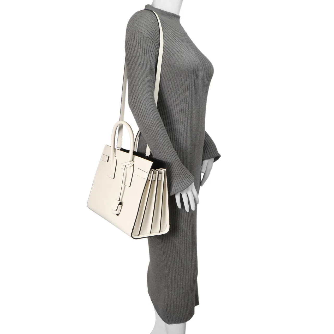 Saint Laurent White Calfskin Small Sac De  Jour