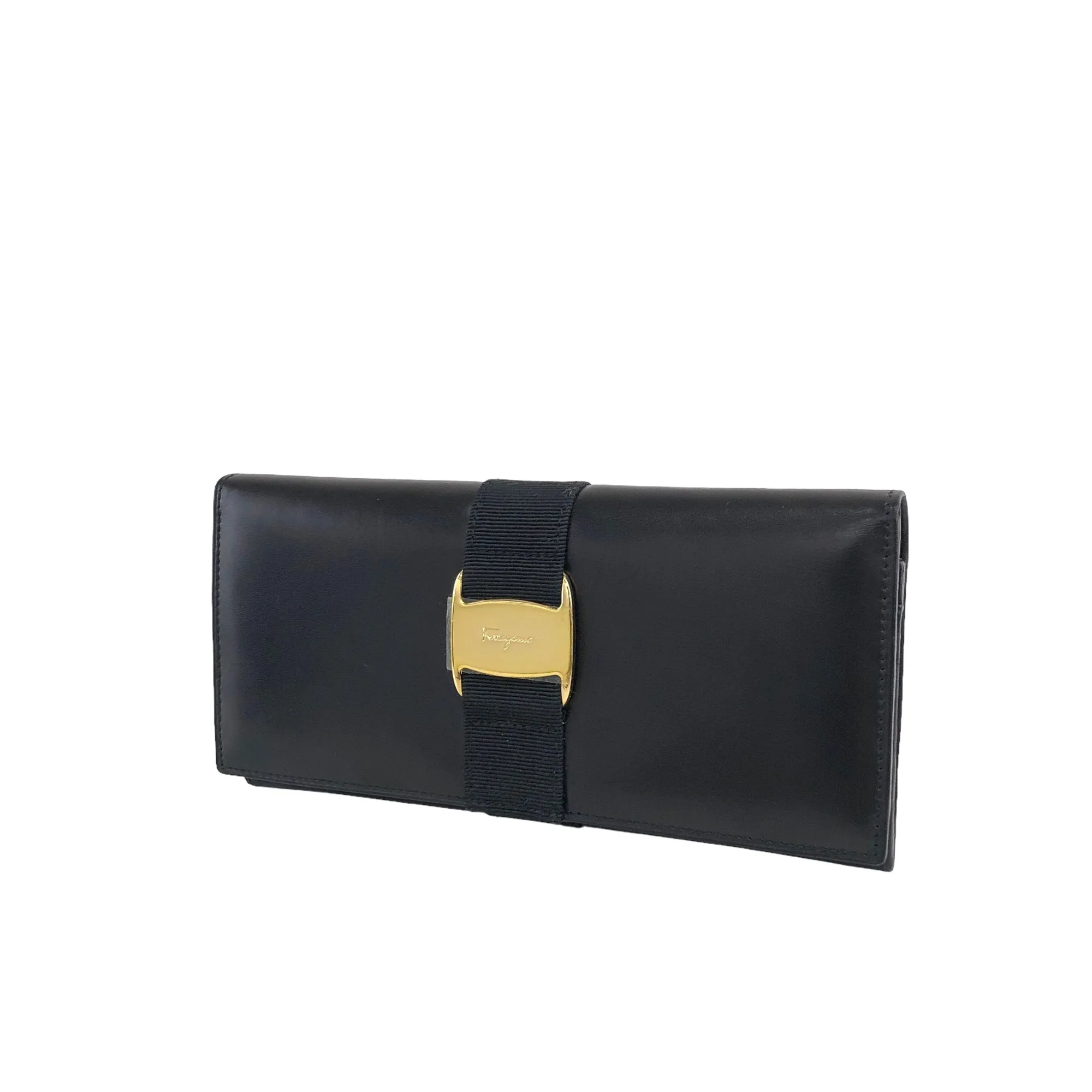 Salvatore Ferragamo Vala Leather Long Wallet Black Vintage gvd2y7