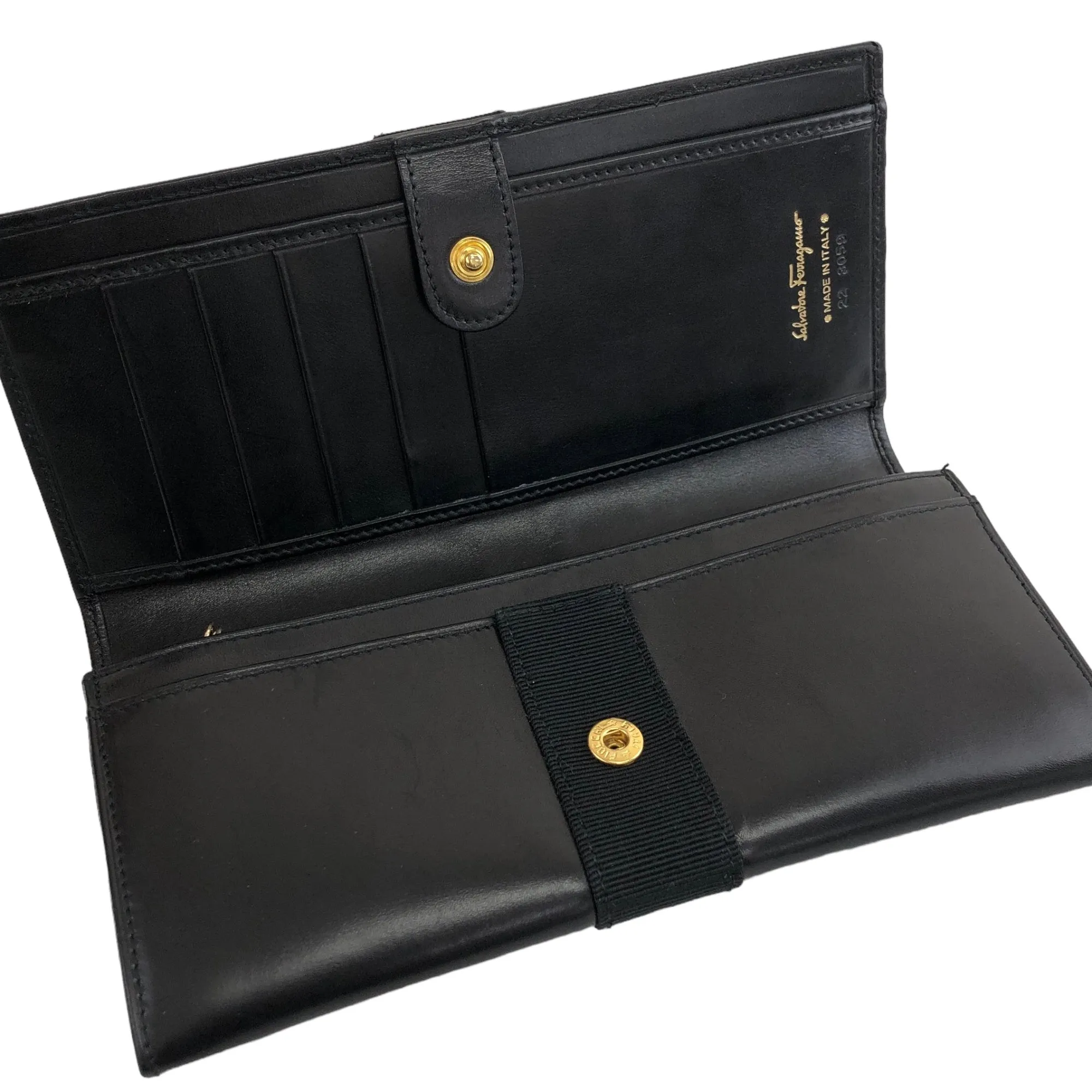 Salvatore Ferragamo Vala Leather Long Wallet Black Vintage gvd2y7