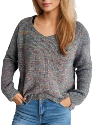 Size Small Heathered Multicolor V-Neck Long Sleeve Sweater