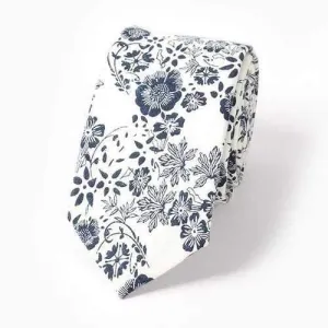 Sketch Florals Pattern 6CM Width Tie - White