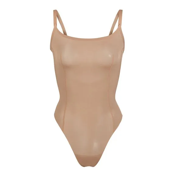 Skims Sheer Sculpt Thong Bodysuit Size XL Shapewear Sienna Light Brown Mesh NWT
