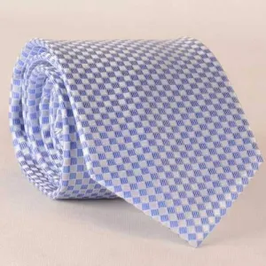 Small Checkered Jacquard 8.5CM Width Silk Tie - Light Blue
