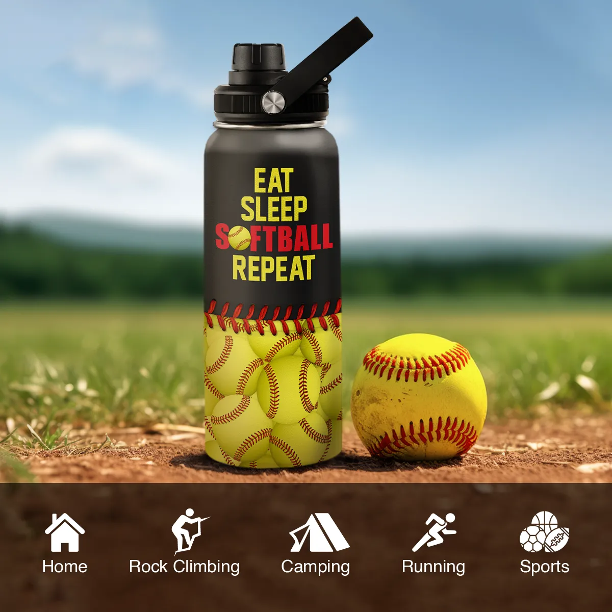 Softball Gift Water Bottle with Lid - 32oz Insulated Stainless Steel Sport Bottles - Softball Gift for Softball Players Fan