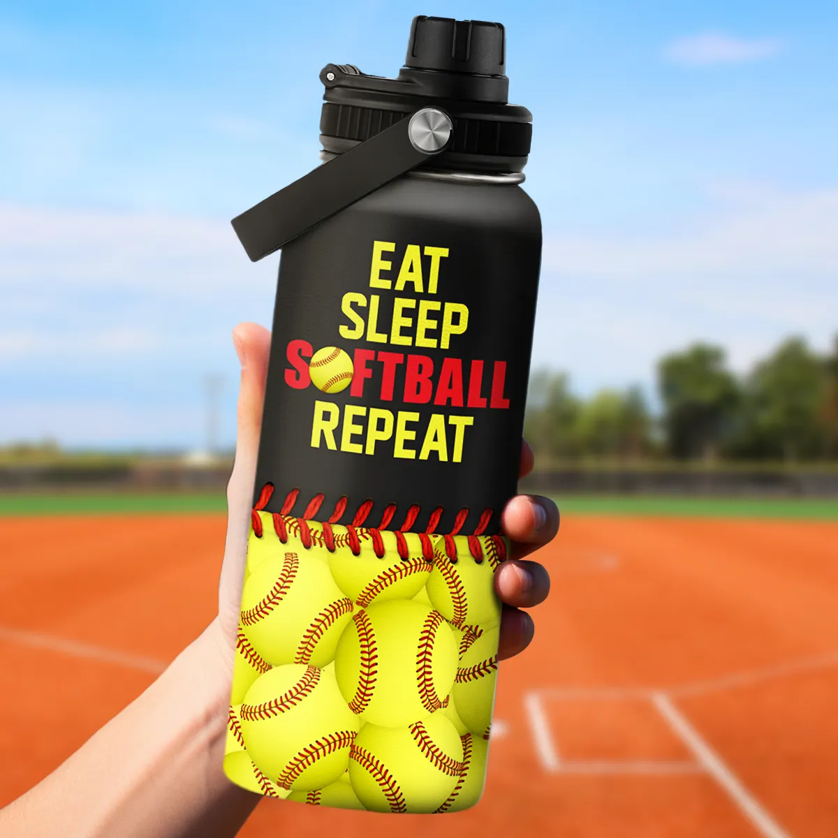 Softball Gift Water Bottle with Lid - 32oz Insulated Stainless Steel Sport Bottles - Softball Gift for Softball Players Fan