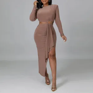Solid Long Sleeve Cut Out Irregular Dress