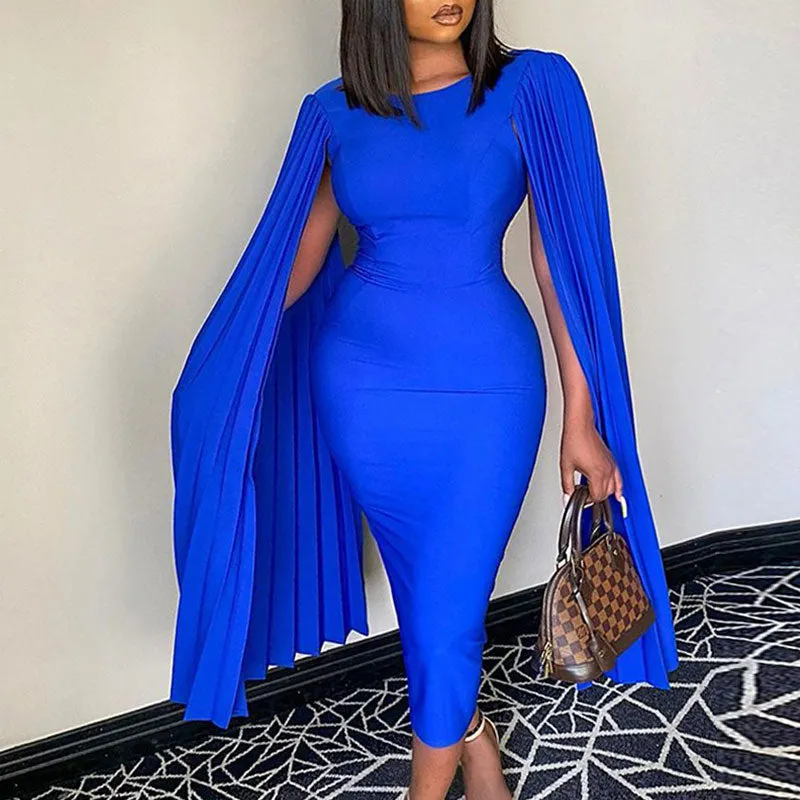 Solid Long Slit Sleeve Midi Bodycon Party Dress