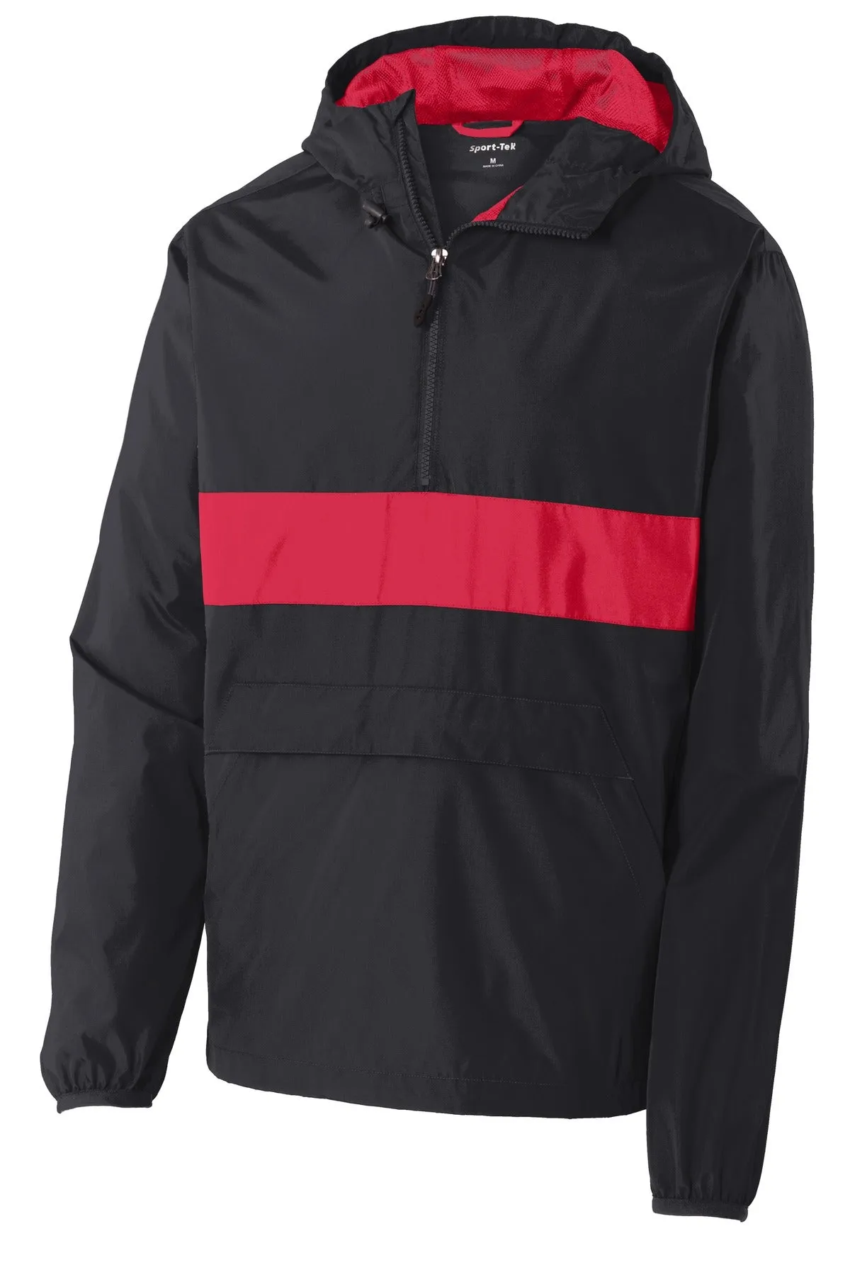 Sport-Tek Zipped Pocket Anorak. JST65 Black/ True Red