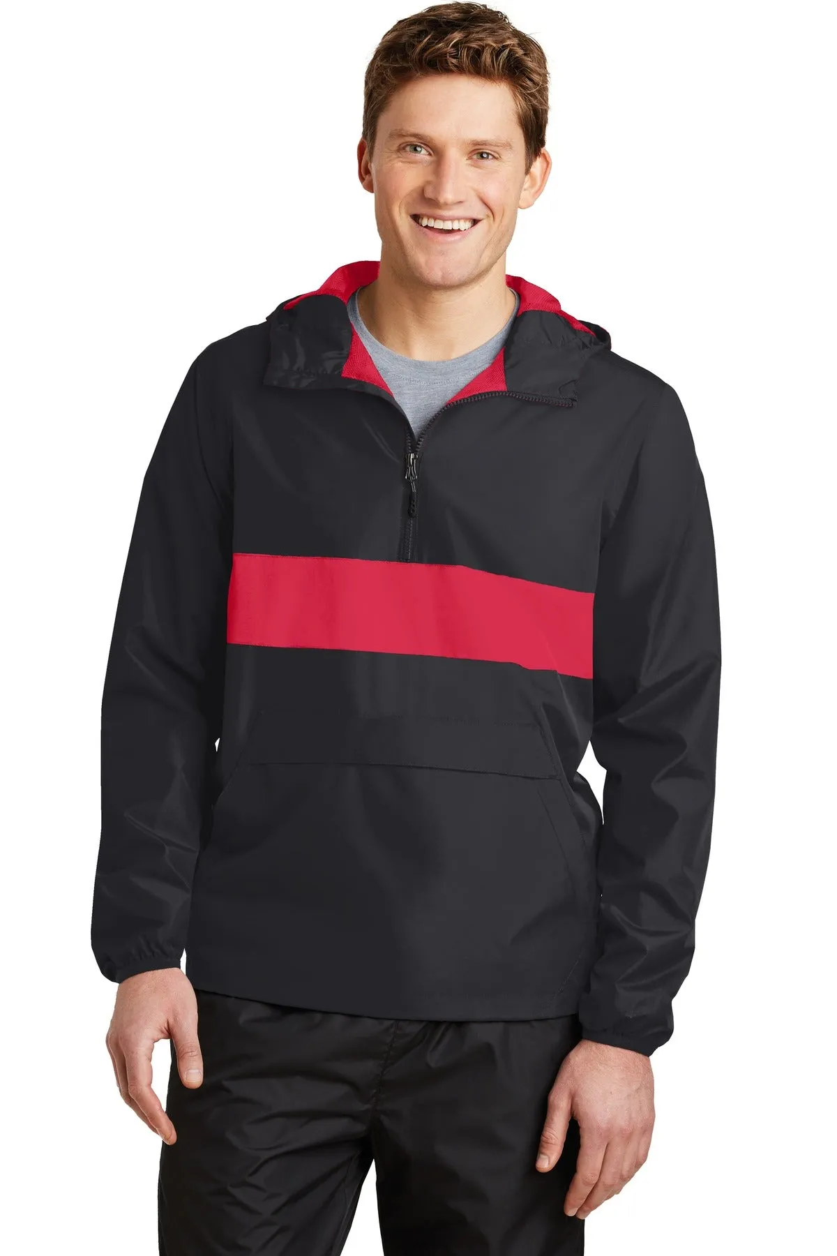Sport-Tek Zipped Pocket Anorak. JST65 Black/ True Red