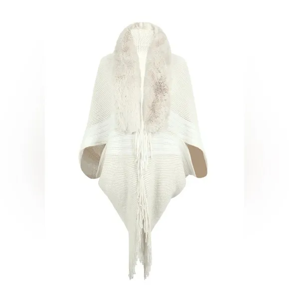 Striped Fringe Detail Long Sleeve Poncho