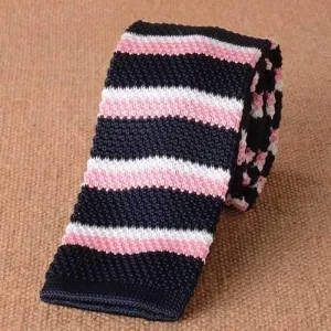 Striped Knitted Neck Tie - Black And Pink