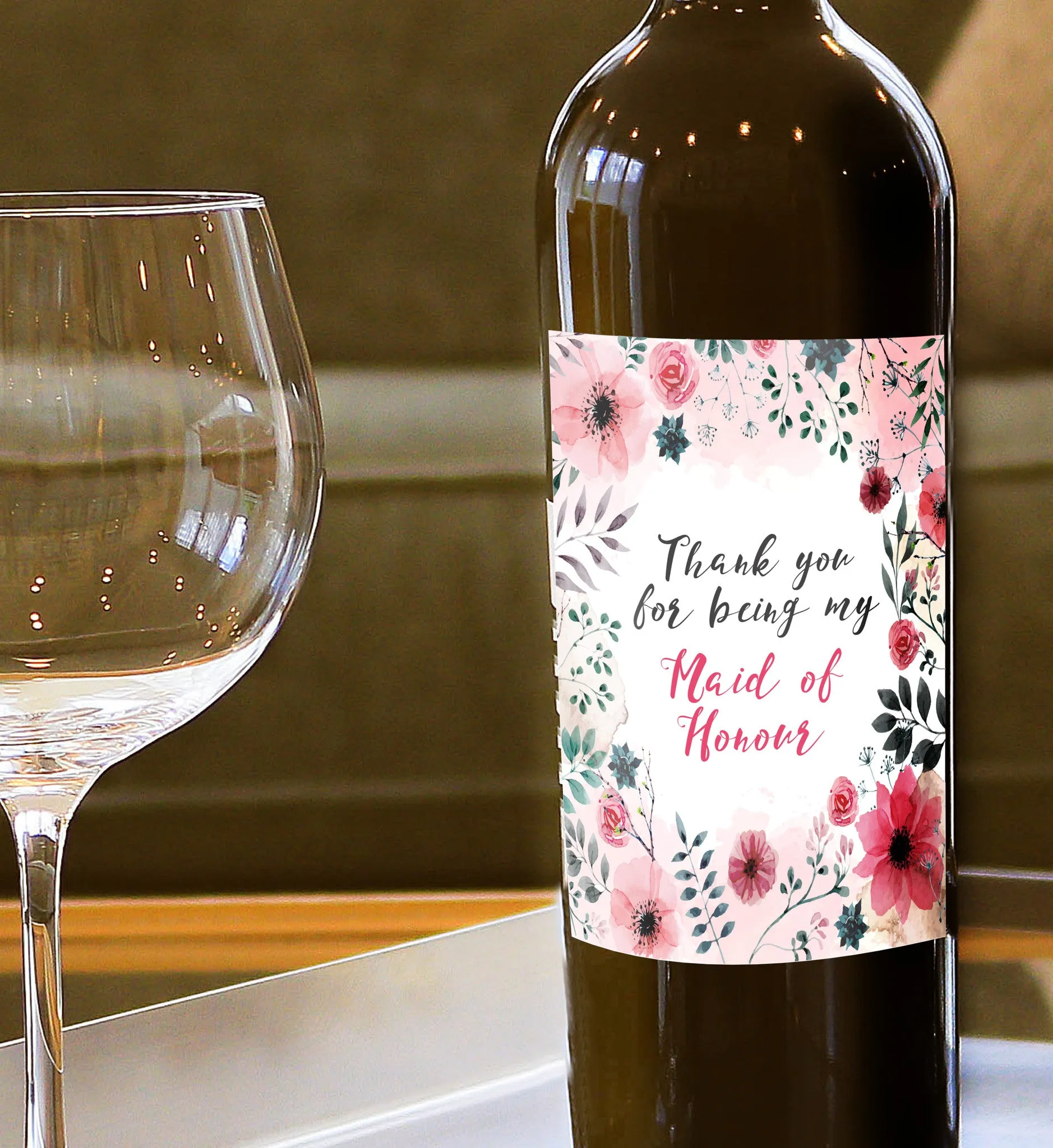 Thank You for Being my Bridesmaid/Maid of Honour Wine Bottle Label