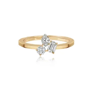 Three Multi Shape Diamonds Gold Ring