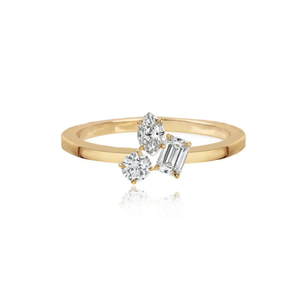 Three Multi Shape Diamonds Gold Ring