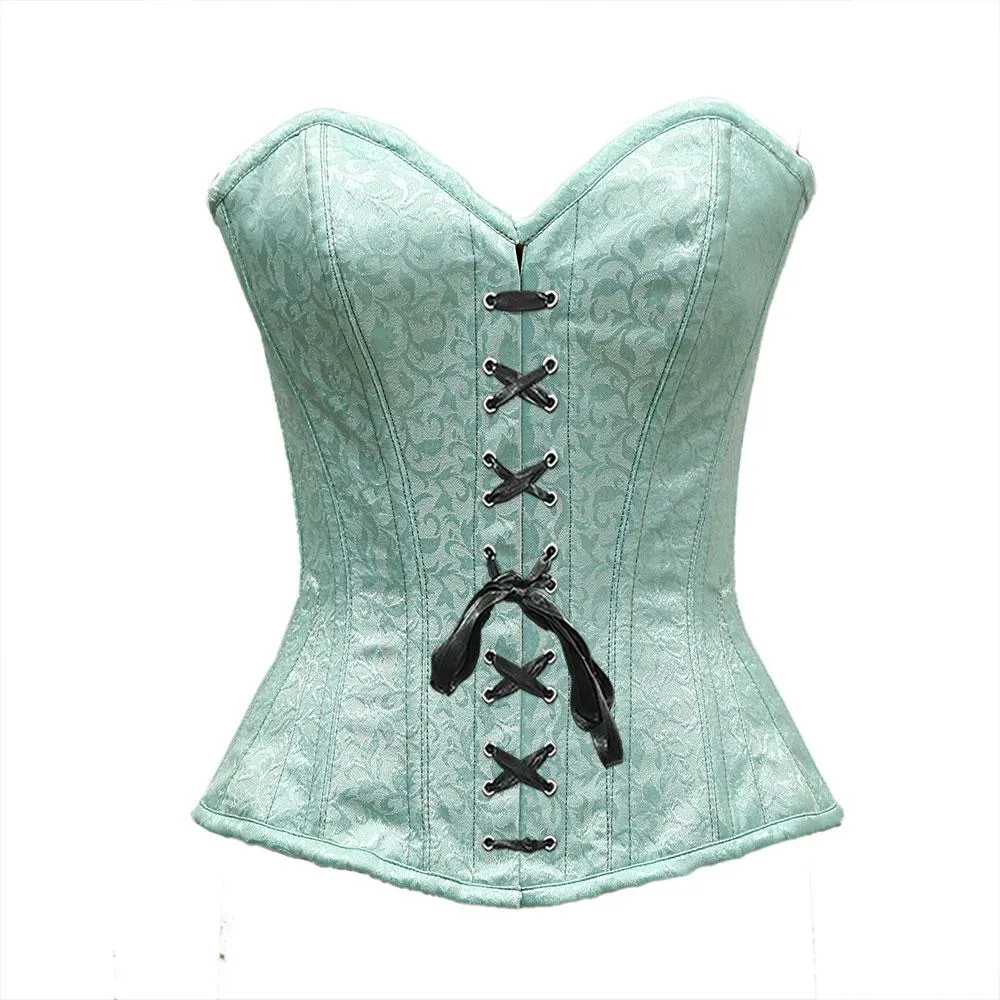 Tikner Light Sea Green Satin Brocade Overbust Corset