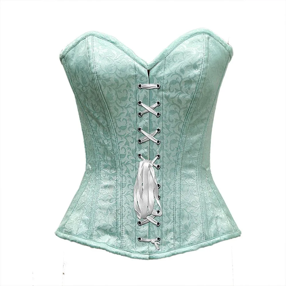Tikner Light Sea Green Satin Brocade Overbust Corset