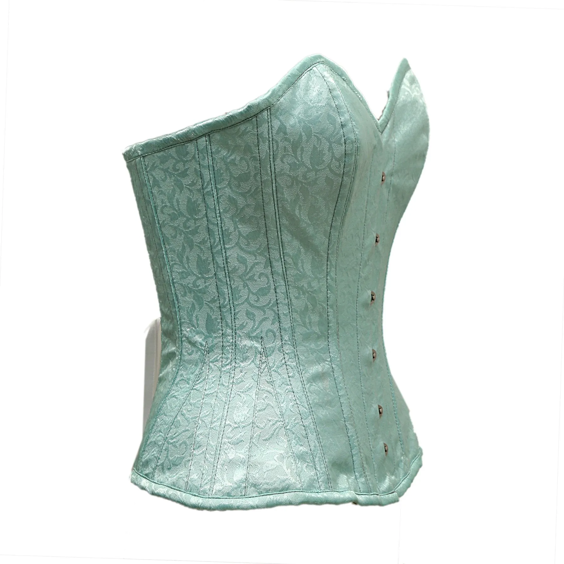 Tikner Light Sea Green Satin Brocade Overbust Corset