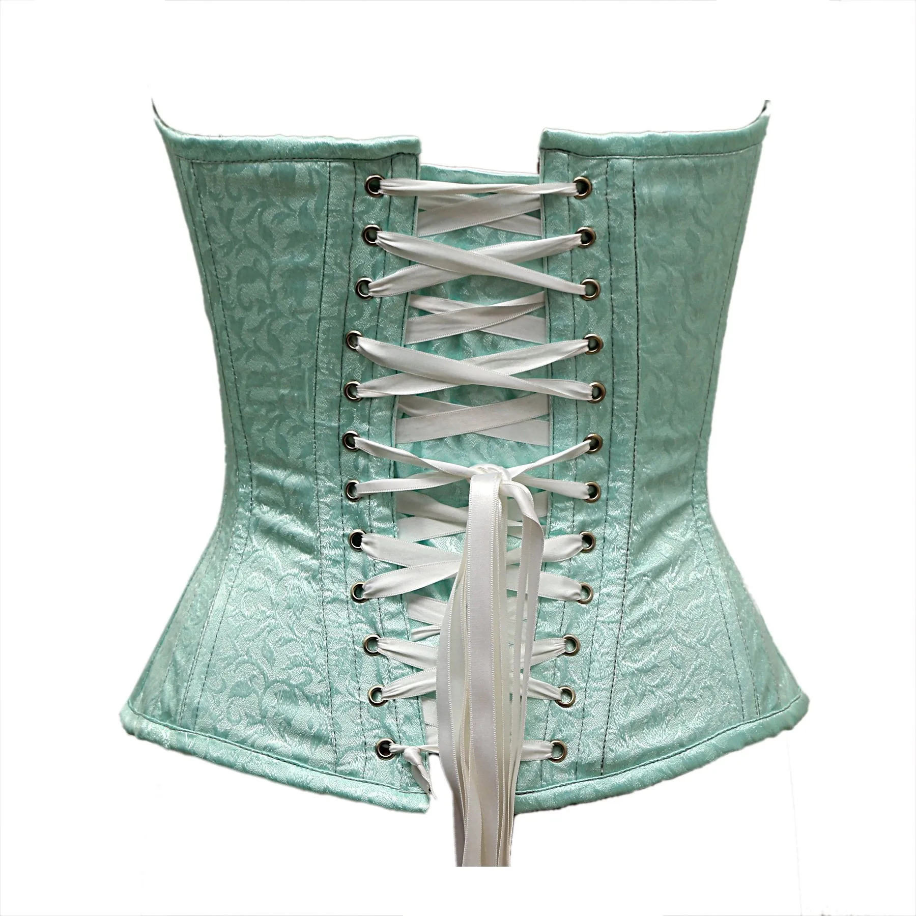 Tikner Light Sea Green Satin Brocade Overbust Corset