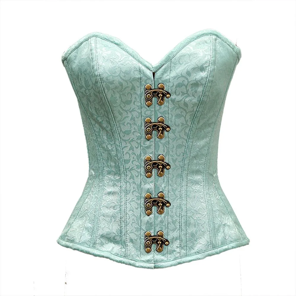 Tikner Light Sea Green Satin Brocade Overbust Corset