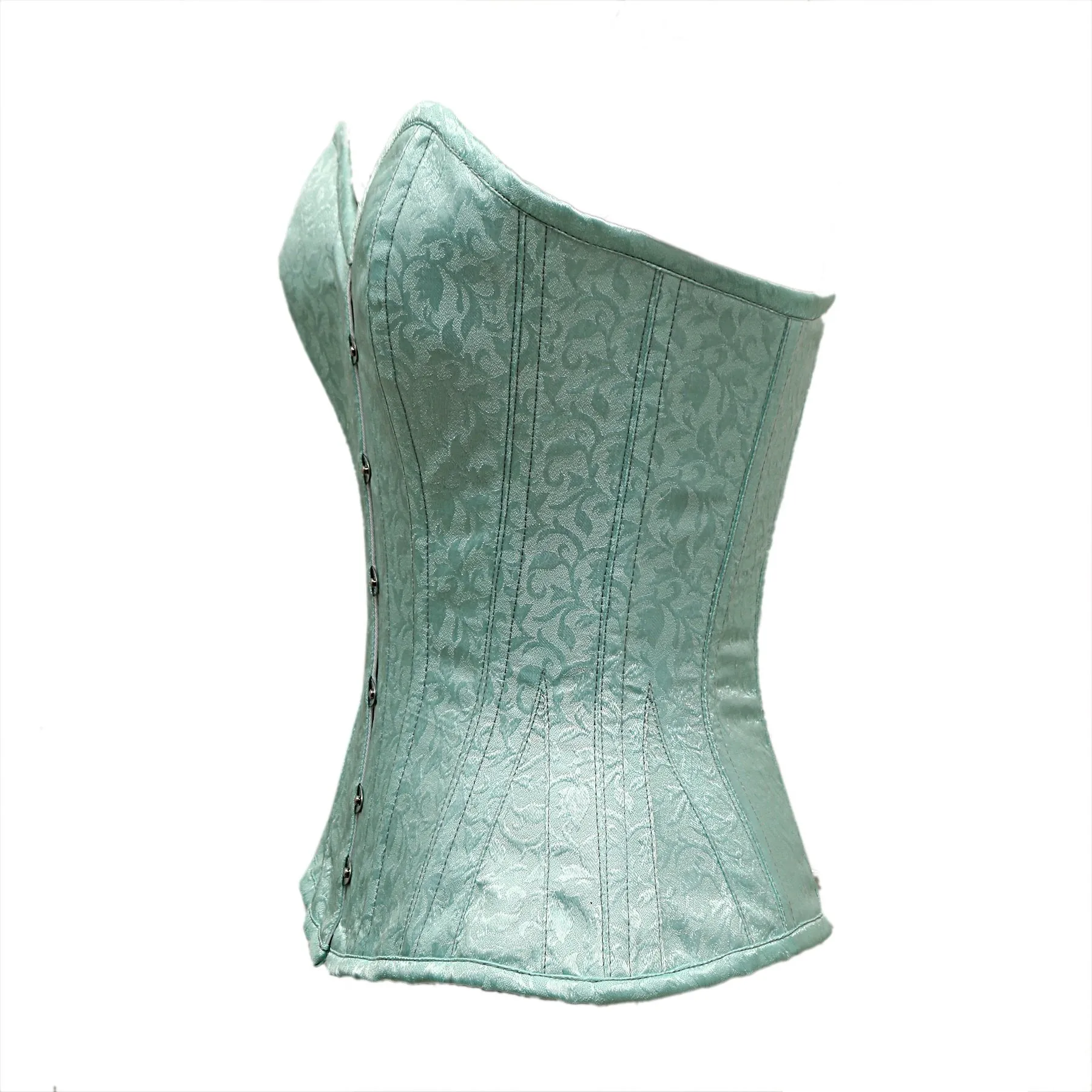 Tikner Light Sea Green Satin Brocade Overbust Corset