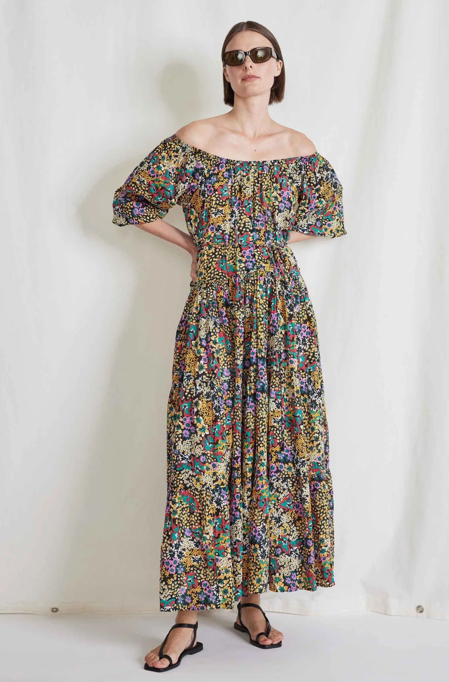 Tilton Tiered Maxi Dress, Pink Wildflowers